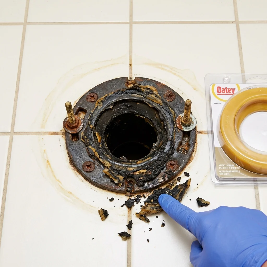 Failed wax ring showing water seepage at the base of a toilet in a Redondo Beach, CA home